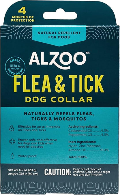 Flea & Tick Dog Collar, Helps Repel Fleas, Ticks & Mosquitoes, 100% Plant-Based Active Ingredients, Phthalates and PVC Free, Up to 4 Months Protection, for Small Dogs: 15 lbs & under, Single