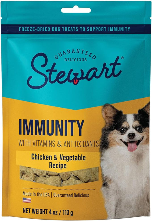 Stewart Freeze Dried Dog Treats, Chicken & Vegetable, Immunity Treats, Vitamin E, Grain Free, 4 Ounce Resealable Pouch, Made in USA