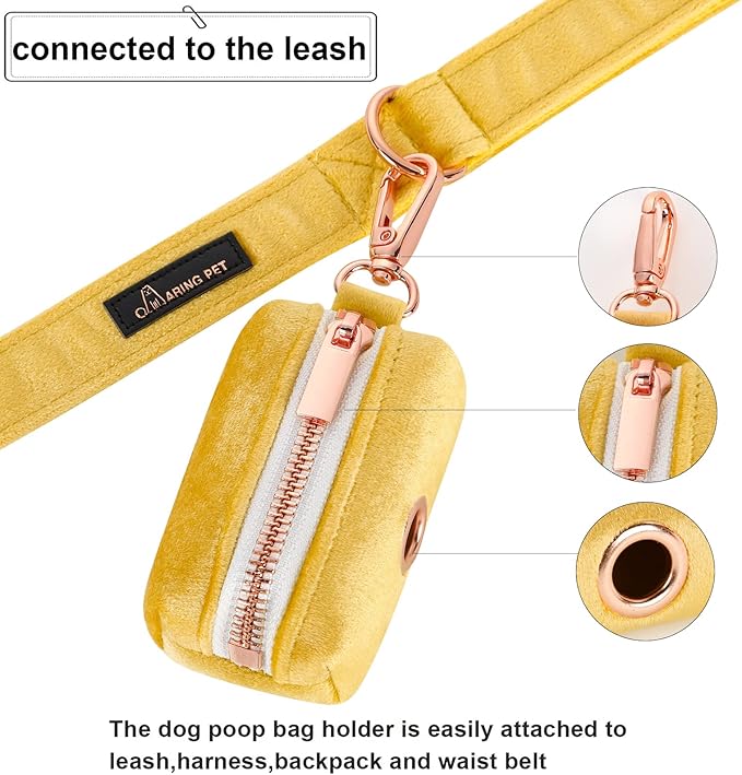 ARING PET Dog Poop Bag Holder, Velvet Doggy Waste Bag Dispenser Attach to Any Leashes, Portable Washable Pet Waste Pouch Dispenser with Metal Zipper