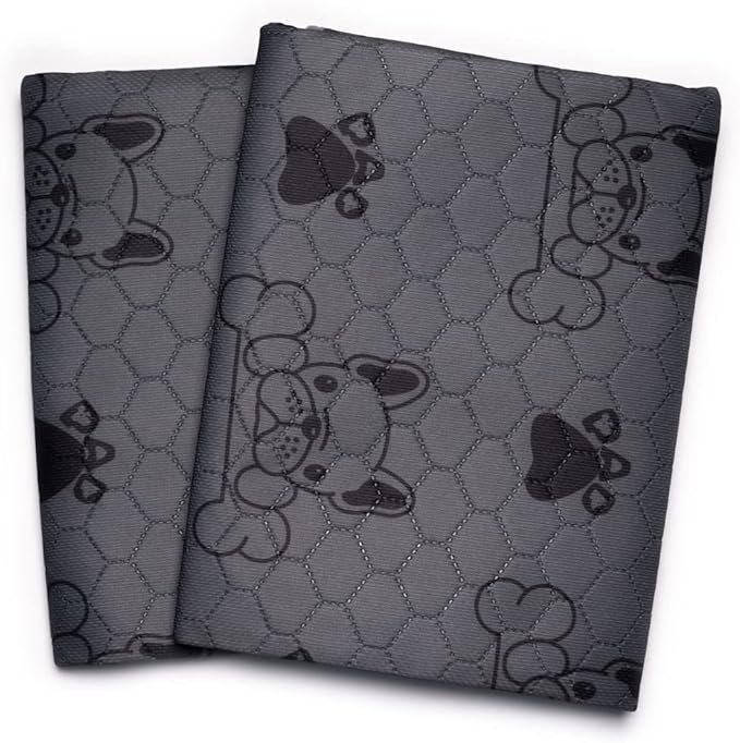 Washable Pee Pads for Dogs (2-Pack) Large 28 in x 35 in, Reusable Quilted Pet Training, Dark Gray Floor Mat Absorbent Whelping Potty and Crate Liner (DK Gray)