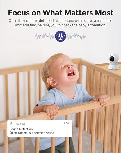 Hugolog 3K 5MP Indoor Pan/Tilt Security Camera with Auto-Focus,Ideal for Baby Monitor/Pet Camera/Home Security,Starlight Color Night Vision,Human/Pet AI,Noise Reduction,US Cloud,Works with Alexa