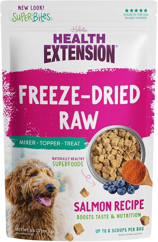 Health Extension Super Bites, Freeze-dried Raw, Gluten & Grain-free, with Extra Protein & Super Tasty Healthy Meal Mixer for Dogs, Salmon Recipe (18 Oz / 226 g)