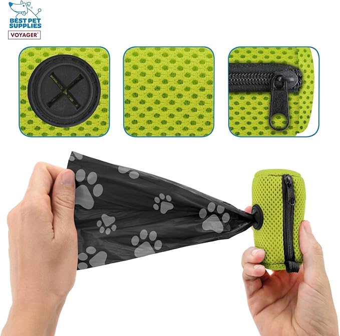 Best Pet Supplies 2-Pack Dog Poop Bag Holder Leash Attachment, Color, Reusable Mesh Dispenser Pouch for Travel, Walking, Park, and Outdoor Use, Soft and Durable with Clip-On - Mesh Lime Green