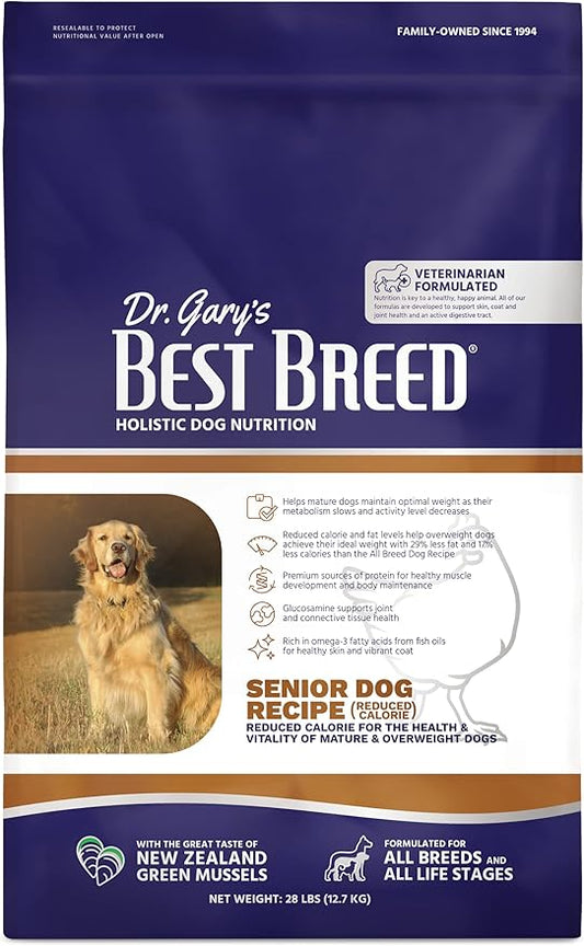Best Breed Dr. Gary's Senior Dog Diet (Reduced Calorie) Made in USA [Natural Dry Dog Food] - 28lbs., Dark Brown, Medium