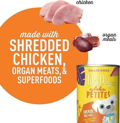 Tiki Dog Petites Grain Free, Chicken with Chicken Liver, Heart & Gizzard, Nutrient Dense Meat, for All Dog Breeds and All Life Stages, 9 oz. Can, Pack of 8