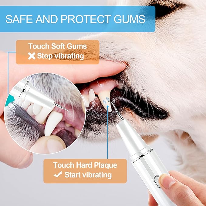 Dog Tooth Brushing Kit,Plaque and Tartar Remover for Teeth,Pet Ultrasonic Teeth Cleaning Kit, 100%-Proven Safe with Led 4-Adjustable Modes,Dog Toothbrush,Dental Care for Dog and Cat