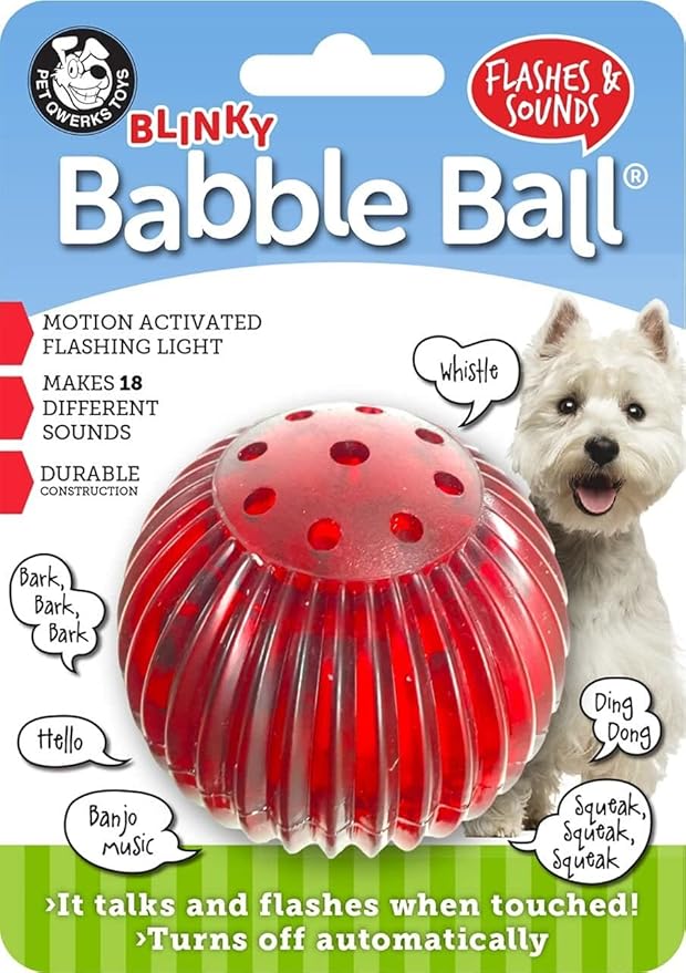 Pet Qwerks Blinky Babble Ball - Flashing Interactive Chew Dog Toy - Medium