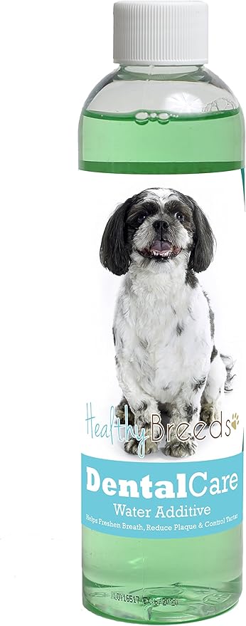 Healthy Breeds Dog Dental Care Water Additive for Shih-Poo - Helps Freshen Breath, Reduce Plaque & Control Tartar - Mint Flavor - 8 oz