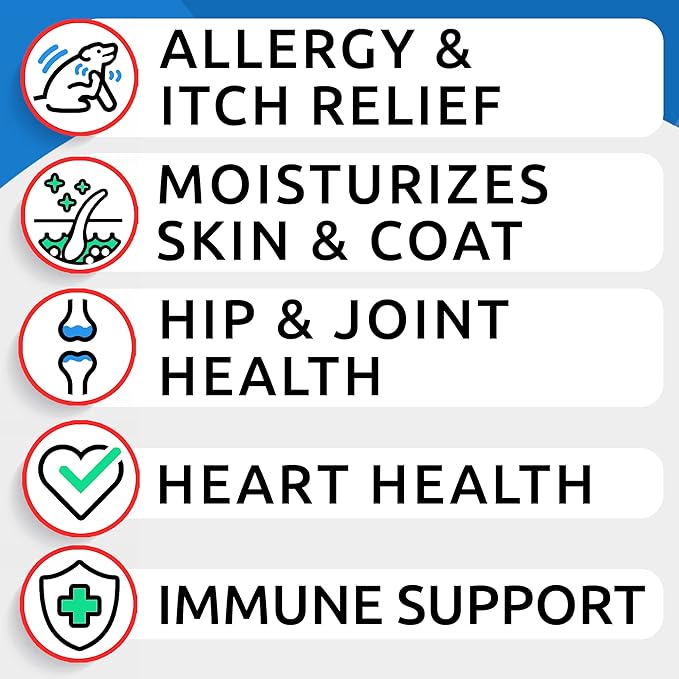 Omega 3 Dog Treats - 180 Fish Oil Chews for Shedding, Allergies, Itch Relief, Hot Spots - Joint Support - Skin & Coat - EPA & DHA - Natural Salmon Oil