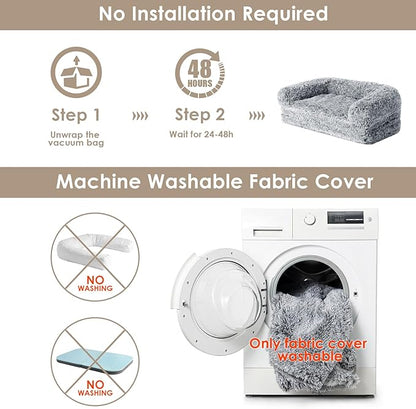 EHEYCIGA Foldable XXL Dog Bed, Faux Fur Fluffy Dog Bed for Extra Large Dogs, Orthopedic Calming Memory Foam Big Dog Couch Bed, Washable Soft Dog Sofa Bed with Non-Slip Bottom, Grey, 54"x38"x8.5"