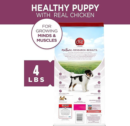 Purina ONE Plus Healthy Puppy Formula High Protein Natural Dry Puppy Food with added vitamins, minerals and nutrients - (Pack of 4) 4 lb. Bags