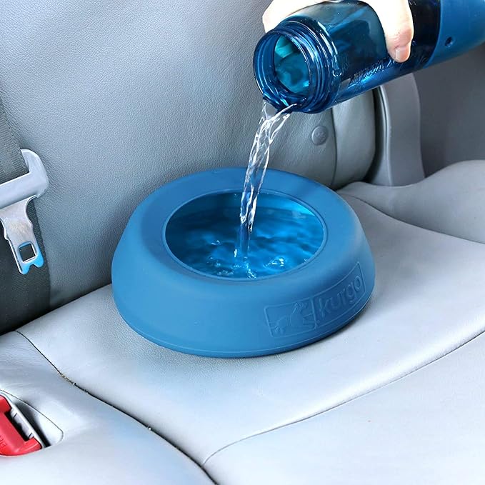 Kurgo Splash Free Wander Water Bowl, No Spill Dog Travel Bowl, Portable No Mess Bowl for Dogs, Splash Less Car Bowl for Pets, Car Accessories, 24 ounces (Coastal Blue)