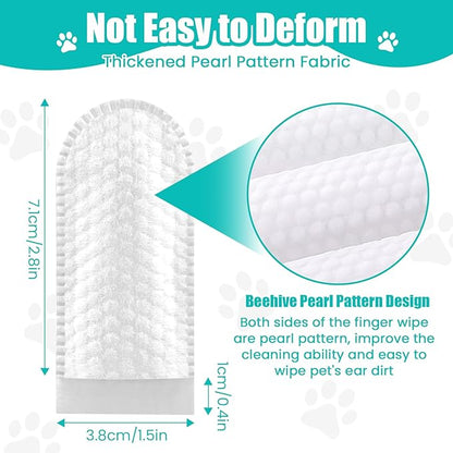 2-Pack Teeth and Ear Cleaner Finger Wipes, Dog and Cat Grooming Kit, Soothing Odor Control, Reduces Dirt and Wax Buildup, Cleans Teeth and Reduces Tartar and Odor, 100 Tablets