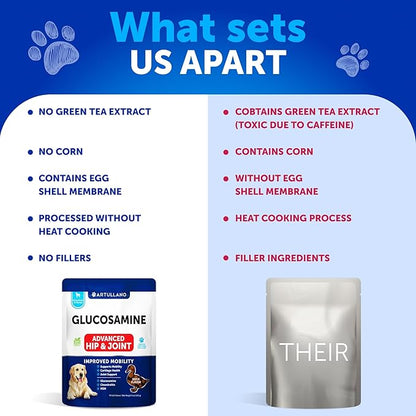 Glucosamine for Dogs - Hip and Joint Supplement for Dogs - Glucosamine Chondroitin For Dogs, Turmeric, MSM - Dog Glucosamine Support - Dog Joint Pain Relief Health - Mobility Treats - 70 Chews