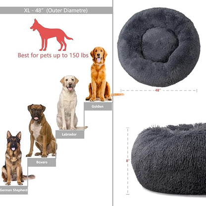 Dog Beds for Extra Large Dogs Calming Dog Bed Washable Fluffy Anti-Anxiety Round Pet Bed 45 Inches Detachable Dog Bed,Fits up to Large Dog