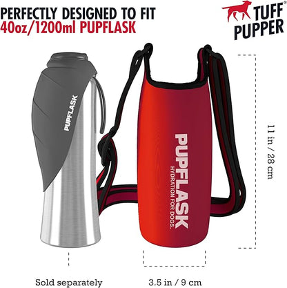 Tuff Pupper PupFlask Insulated Neoprene Dog Water Bottle Holder Sling with Wide Adjustable Shoulder Strap, Great for Travel, Walking, Hiking, Portable Pet Water Bottle Holder (40 OZ, Crimson Red)