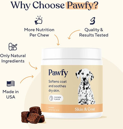 Pawfy dogs Skin & Coat Soft Chews | Allergies | Itching | Licking | Paw Biting | Scratching & More