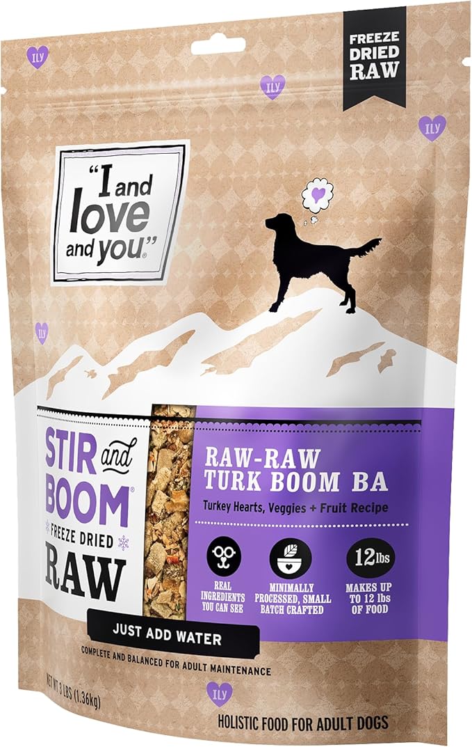 I AND LOVE AND YOU Stir and Boom Dehydrated Freeze Dried Raw Dog Food - Turkey - Grain Free, Real Meat, No Fillers, 3lb Bag