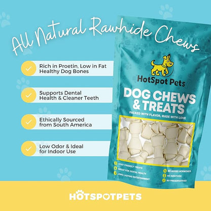 hotspot pets 5 Pack - 8-9 Inch Large Rawhide Dog Chew Bones - Made from Grass Fed Brazilian - Great for Dental & Oral Care for Aggressive Chewers Large Dogs (5 Pack)