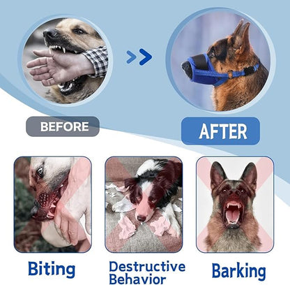 Dog Muzzle, Soft Muzzle for Medium Large Sized Dog to Anti and Prevent Biting Barking Chewing, Air Mesh Large No Barking Muzzle with Reflective & Adjustable Strap (Suitable for all dog sizes)