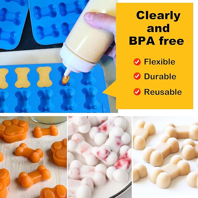 4Pcs Puppy Dog Paw Bone Silicone Mold for dog treats, Non-Stick Food Grade Silicone Molds for frozen treats, Baking Mold for Jelly, Candy, Chocolate,Ice Cube, Dog Snack Biscuits Bone