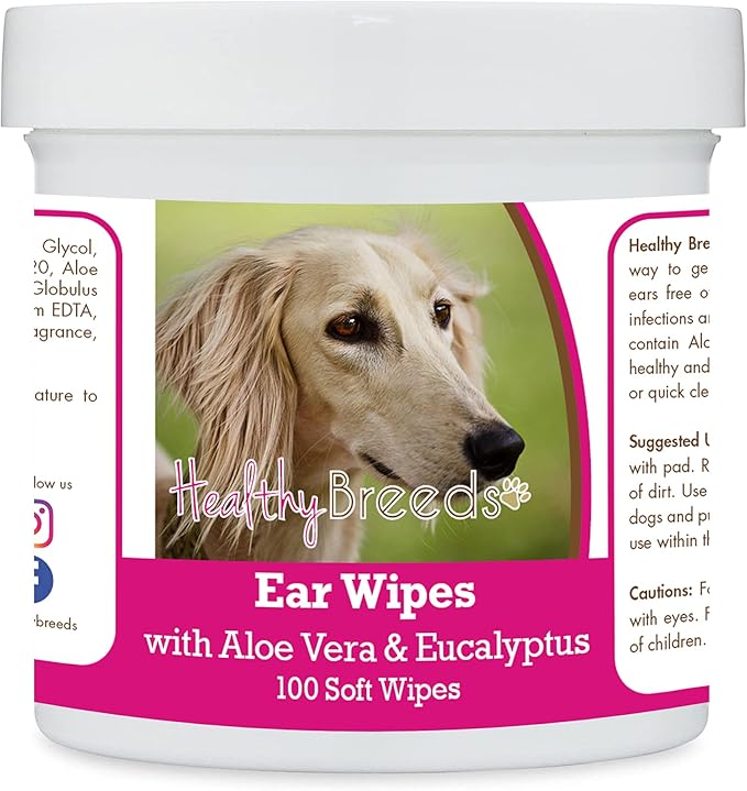 Healthy Breeds Saluki Ear Cleaning Wipes with Aloe & Eucalyptus for Dogs 100 Count