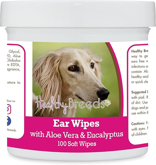 Healthy Breeds Saluki Ear Cleaning Wipes with Aloe & Eucalyptus for Dogs 100 Count