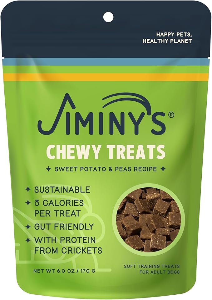 Jiminy's Chewy Cricket Dog Training Treats, Hypoallergenic, 6oz, Sweet Potato & Pea (Pack of 1)