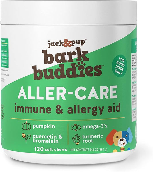 Jack&Pup Dog Allergy Chews - Bark Buddies Aller-Care Soft Chew Bites Itch Relief for Dogs & Allergy Support for Dogs - Dog Immune Supplement, Dog Skin Allergies Treatment and Anti Itch for Dogs 120ct