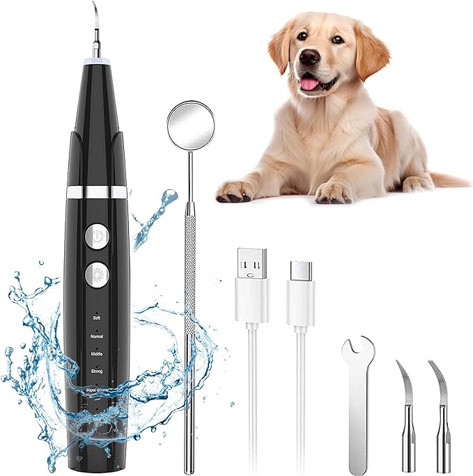 Plaque Remover for Teeth - Pet Ultrasonic Toothbrush Cleaner - Teeth Cleaning Kit for Tartar and Stains - Suitable for Dogs and Cats (Black)