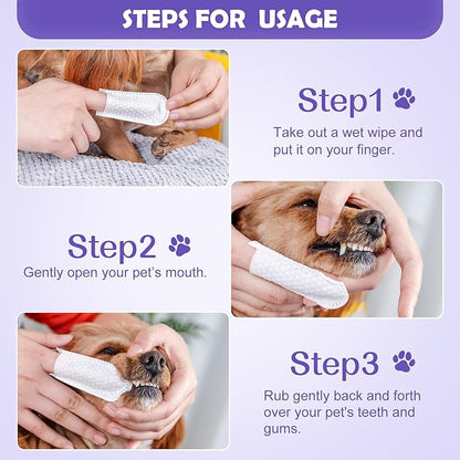 Teeth Cleaning Finger Wipes for Dogs & Cats, Reduces Tartar & Freshens Breath Finger Wipes，Natural Mild Ingredients,Disposable Pet Teeth Clean Finger Wipes-50PCS