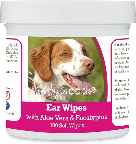 Healthy Breeds Brittany Ear Cleaning Wipes with Aloe & Eucalyptus for Dogs 100 Count