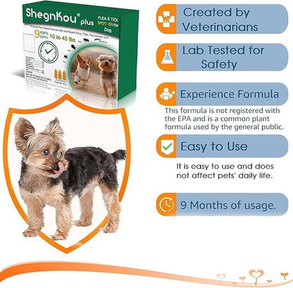 Plant-Powered Defense: Dog Flea and Tick Repellent, Effective Spot-On for Small-Medium Dogs 4-44 lbs, (9.5 Month Supply)