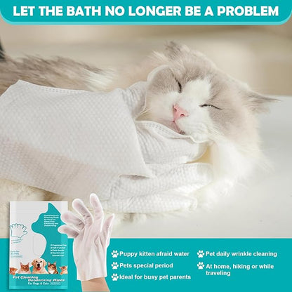 Cleaning & Deodorizing Grooming Gloves,Pet Bathing Wipes for Dogs & Cats & Rabbit, Nourish Fur Glove Wipes for Daily Care and Traveling, Rinse Free，（6 PCS）