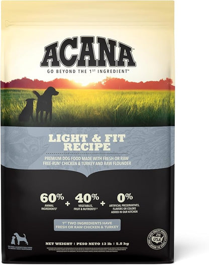 ACANA Adult Dry Dog Food, Light & Fit Recipe, Grain Free Dog Food, 13lb