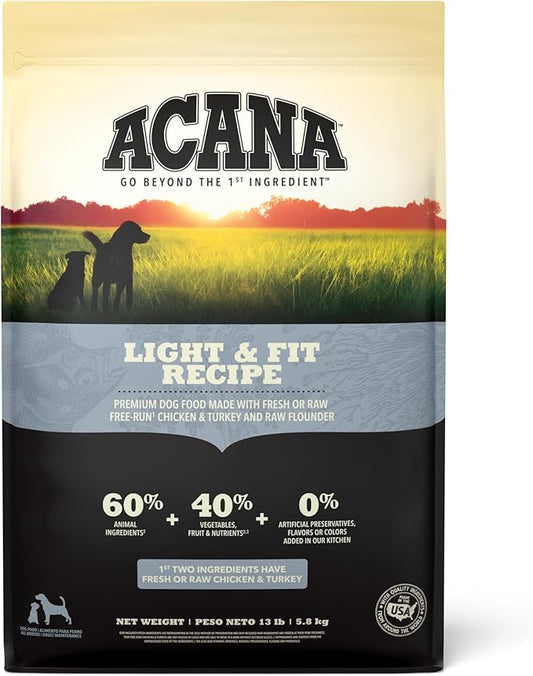 ACANA Adult Dry Dog Food, Light & Fit Recipe, Grain Free Dog Food, 13lb