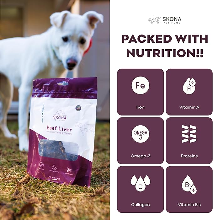 Skona Single-Ingredient Beef Liver Jerky (4oz) | Dogs & Cats | Vitamins A, B12, Protein Boost | Shiny Coat, Energy, Digestion | USA Made