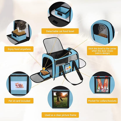 Cat Carrier, Dog Carrier, Pet Carrier Airline Approved for Cat, Small Dogs, Kitten, Cat Carriers for Small Medium Cats Under 15lb, Collapsible Soft Sided TSA Approved Cat Travel Carrier-Blue