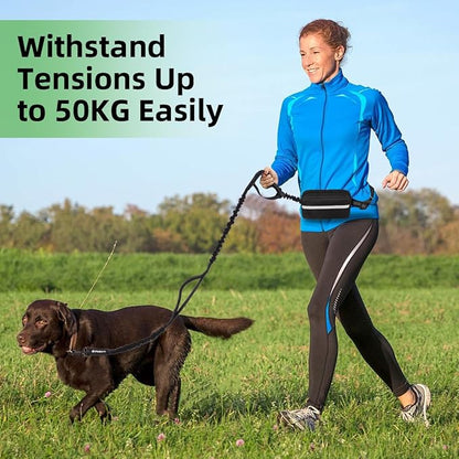 Philorn Hands Free Dog Leash with Pouch, Adjustable Waist Leash for Dog Walking, Running Leash for Medium Large dogs, Waist Dog Leash with Dual Handles and Durable Bungee for Jogging Hiking (Black)