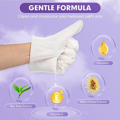 cyeollo Pet Cleaning Wipes for Dogs Fur & Butt, Dog Dry Grooming Bath Glove Wipes for Deodorizing, Lick Safe Cats Cleaning Wipes, Wash Free, 24PCS