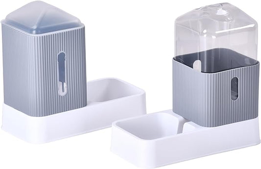 Noa Store Automatic Pet Water & Food Dispensers - Easy to Clean Feeding Bowls for Dogs & Cats - Convenient and Time-Saving Pet Station for Busy Owners - 12'H×6.3'L×11'W 3.5L Each - Grey