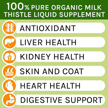 Milk Thistle for Dogs and Cats - Liver Support Supplement - Canine Hepatic Care - Cat & Dog Liver Cleanse - Liquid Milk Thistle Drops for Pets - Liver Protection & Defence - Made in USA - 2 fl oz