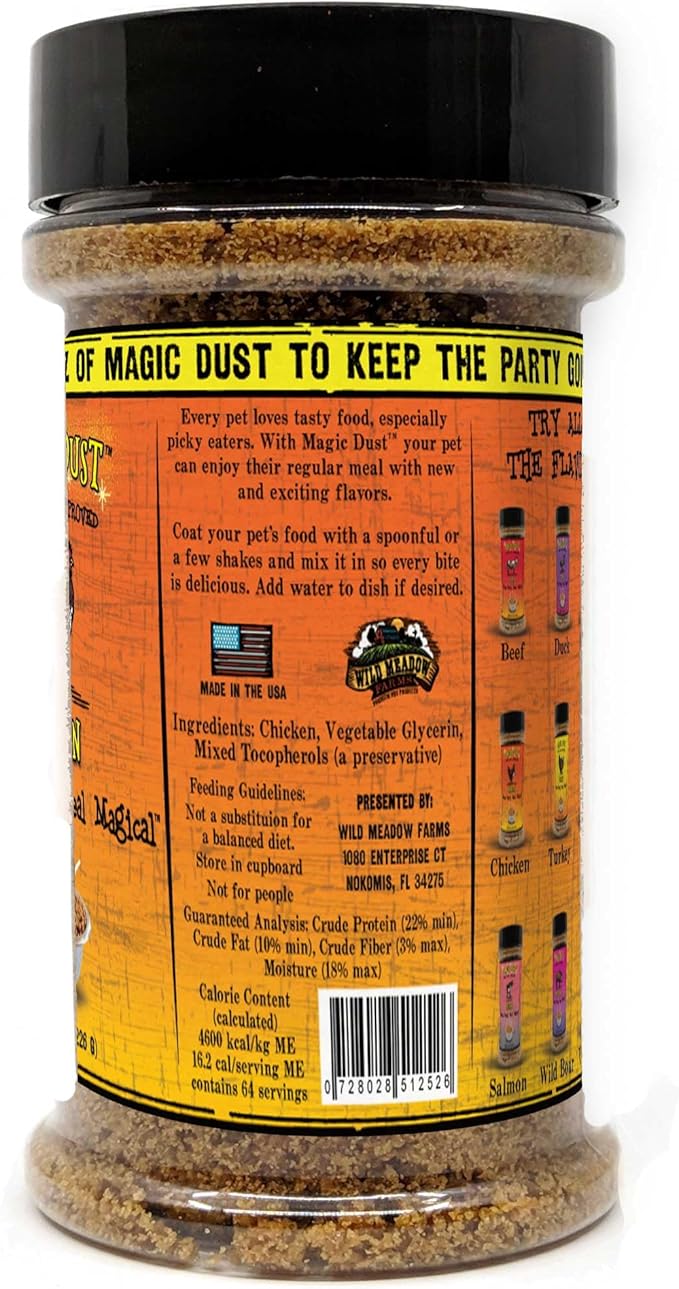 Wild Meadow Farms - Magic Dust Chicken Jerky Topper, Single Protein Pet Food Topper for Dogs & Cats, Enhance Flavor & Elevate Mealtime Excitement for Picky Eaters, Made in USA - 8 Ounce Bottle