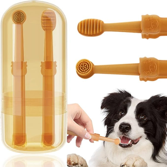 Dog Toothbrush, Pet Silicone Toothbrush Cat Tooth Brushing Kit with Storage Cup, 360° Doggie Kitten Toothbrush Tongue Cleaning Brush, Dental Care for Small Pets Ferret Dutch Pigs