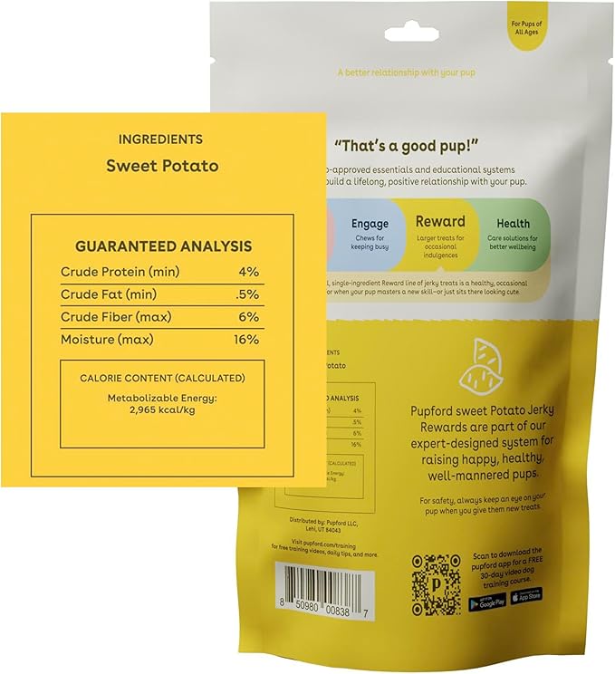 Pupford Sweet Potato Jerky Treats for Large & Small Dogs of All Ages | Made in USA, Single Ingredient & No Fillers | Dogs Love These Tasty Dog Snacks (Sweet Potato 8 oz)