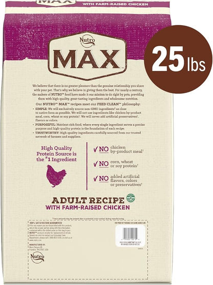 Nutro Max Adult Recipe Dry Dog Food With Farm Raised Chicken, 25 LB Bag
