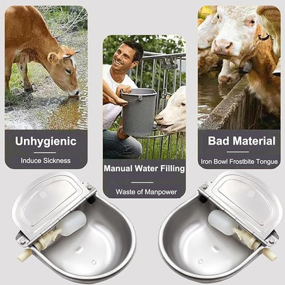 Automatic Animal Drinking Water Bowl 304 Stainless Steel Waterer with Float Valve Farm Dog Dispenser Kit Livestock Water Trough Dispenser for Dog Horse Pig Cow, Goat Waterer