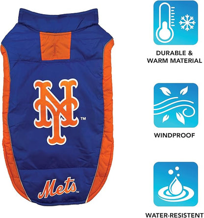 Pets First MLB New York Mets Puffer Vest for Dogs & Cats, Size Large. Warm, Cozy, and Waterproof Dog Coat, for Small and Large Dogs/Cats. Best MLB Licensed PET Warming Sports Jacket (MET-4081-LG)