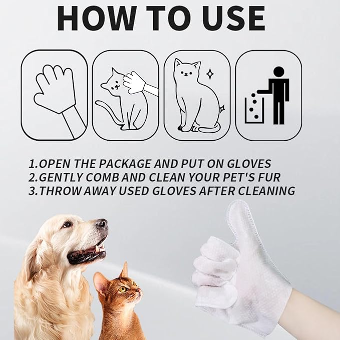 Pet Bath Wipes for Dogs and Cats 6 PCS，Dog wipes thickened material Cleaning Deodorizing Bathing Wipes Dog washing gloves Nourishing Grooming Fur，for Daily Care and Traveling Give your pet 6 baths!