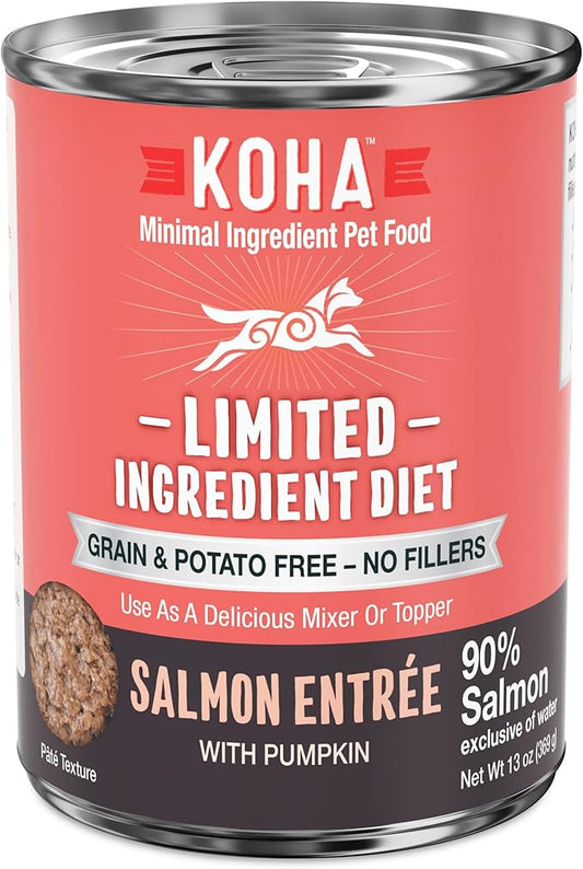 KOHA Limited Ingredient Diet Salmon Entrée for Dogs - Dog Food Toppers for Picky Eaters - Sensitive Stomach Canned Dog Food - Pate Dog Food - 13 oz Pack of 12